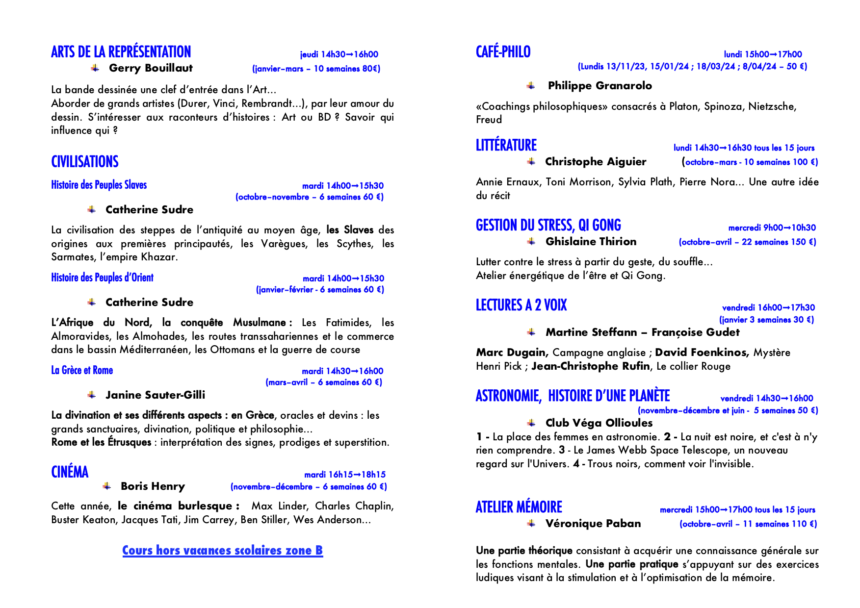Programme Cours 2023-24 | Université du Temps Libre - Bandol